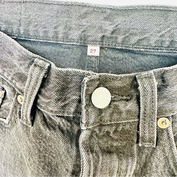 LEVIS REVOLVE Black Distressed Raw Hem Button Fly Pockets ALine Mini Skirt 26 - Picture 12 of 15